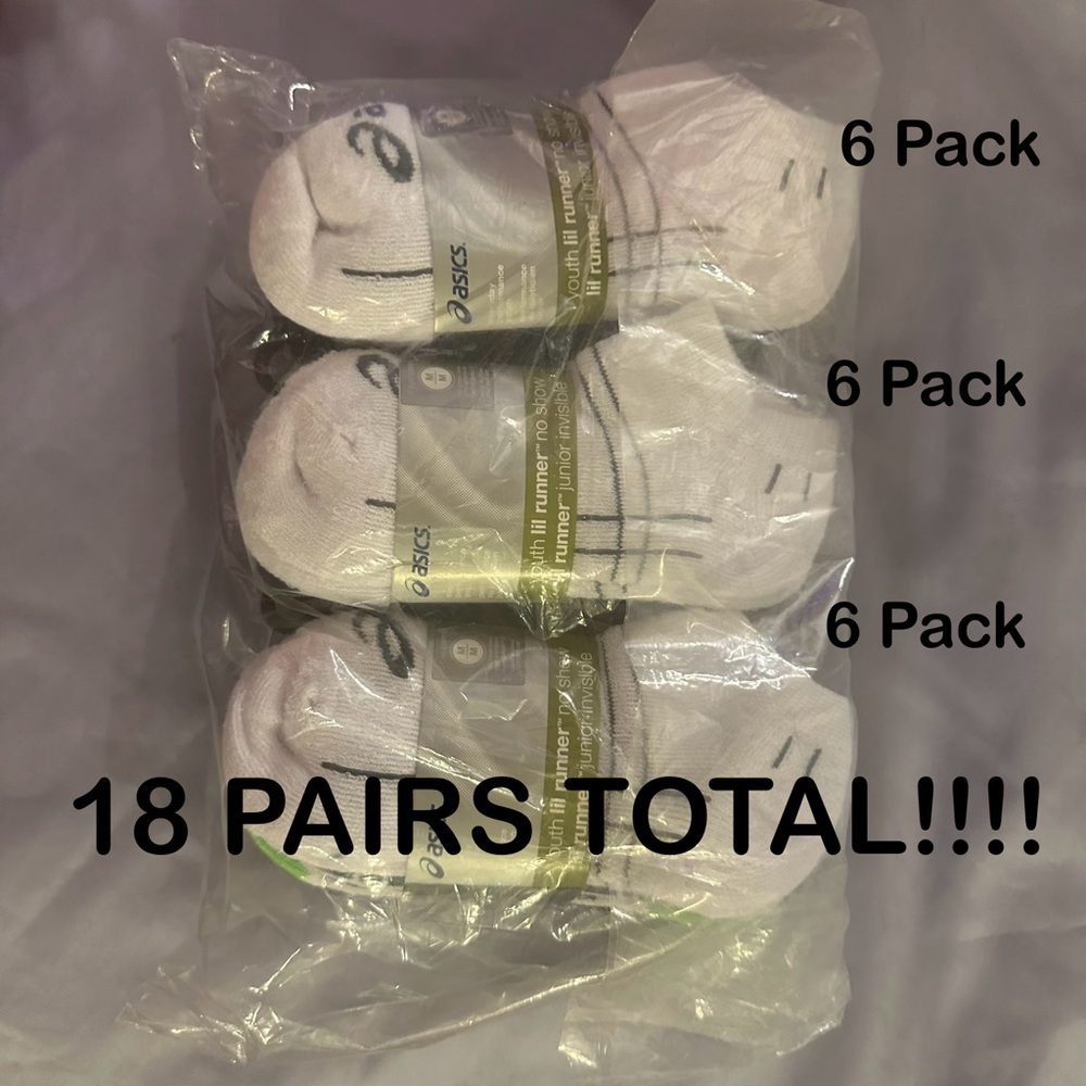 18 PAIRS! ASICS Kids socks fits Youth 1-5 Medium